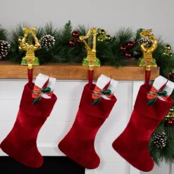 Glittered Harp Christmas Stocking Holders - 7" - Gold Finish - Set of 3