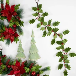 Glittered Holly with Berry Christmas Garland - 3.5' x 9