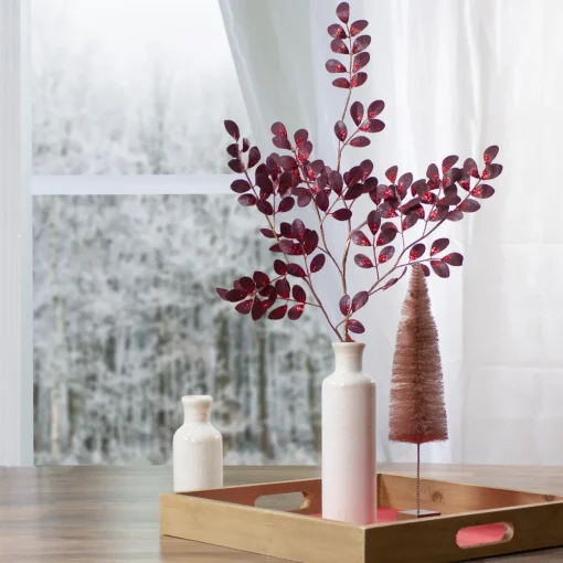 Glittered Leaves Artificial Christmas Spray - 37" - Red