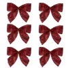 Glittered 2-Loop Christmas Bow Decorations - 5.5" - Red - Pack of 6