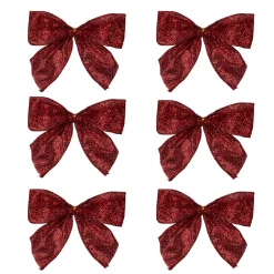 Glittered 2-Loop Christmas Bow Decorations - 5.5" - Red - Pack of 6