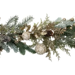 Glittered Mixed Foliage with Ornaments Artificial Christmas Garland - 6' x 7