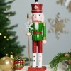 Glittered Nutcracker with Snowflake Scepter Christmas Figure - 15" - Red and Green