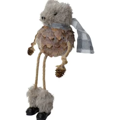 Glittered Pinecone Fuzzy Bear Christmas Figure - 5.5