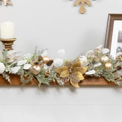 Glittered Poinsettia and Ornaments Artificial Christmas Garland - 6' x 7