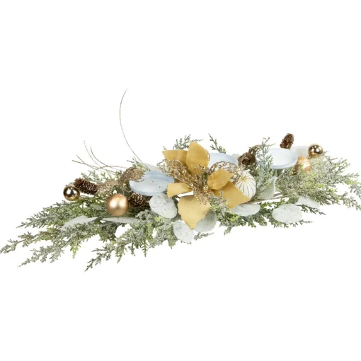 Glittered Poinsettia and Ornaments Christmas Pillar Candle Holder - 24"