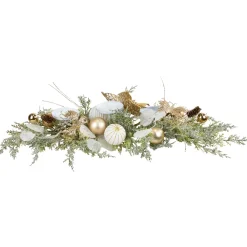 Glittered Poinsettia and Ornaments Christmas Pillar Candle Holder - 24