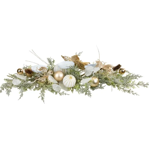 Glittered Poinsettia and Ornaments Christmas Pillar Candle Holder - 24"