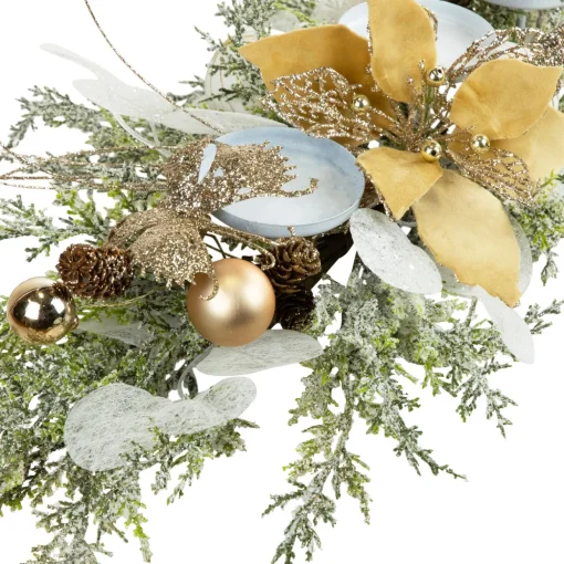 Glittered Poinsettia and Ornaments Christmas Pillar Candle Holder - 24"