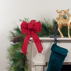 Glittered Poinsettia 6-Loop Christmas Bow Decoration - 9" x 14" - Red