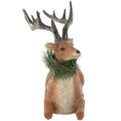 Glittered Sitting Deer with Pine Neck Wreath Christmas Decoration - 10