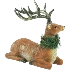 Glittered Sitting Deer with Pine Neck Wreath Christmas Decoration - 10