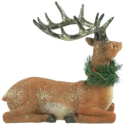 Glittered Sitting Deer with Pine Neck Wreath Christmas Decoration - 10