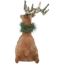 Glittered Sitting Deer with Pine Neck Wreath Christmas Decoration - 10