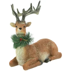 Glittered Sitting Deer with Pine Neck Wreath Christmas Decoration - 10