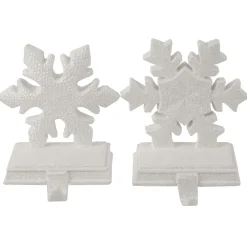 Glittered Snowflake Christmas Stocking Holder - 6.5” - White - Set of 2