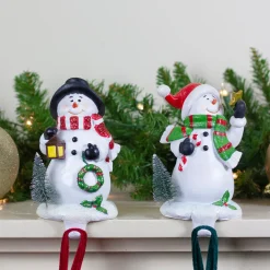 Glittered Snowman Christmas Stocking Holders - 5.75" - Set of 2