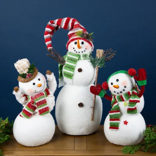 Glittered Snowman with Broom Christmas Figure - 14"