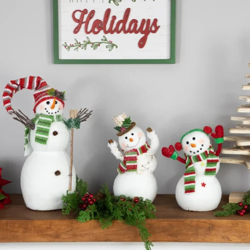 Glittered Snowman with Broom Christmas Figure - 14"