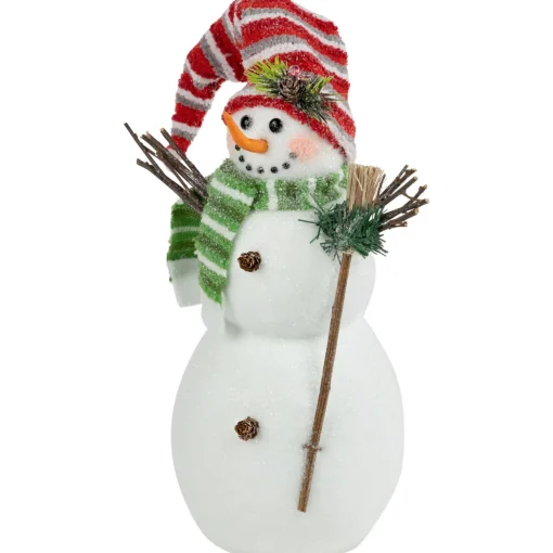 Glittered Snowman with Broom Christmas Figure - 14"