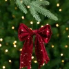 Glittered Starburst Velveteen Bow Christmas Decoration - 9"