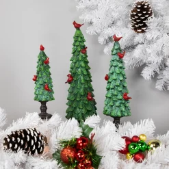 Glittered Tree with Cardinals Christmas Decoration - 11" - Green and Red