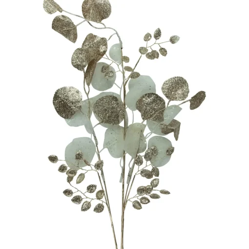 Glittered Winter Leaves Artificial Christmas Spray - 32" - White and Gold