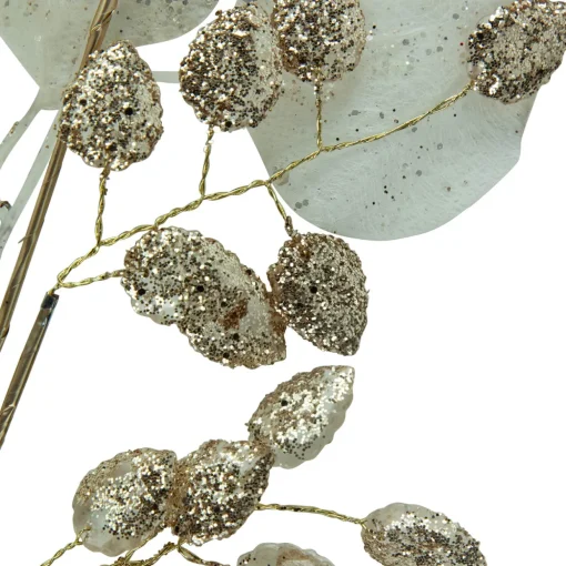 Glittered Winter Leaves Artificial Christmas Spray - 32" - White and Gold