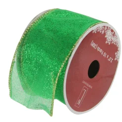 Glittering Green and Gold Solid Wired Christmas Craft Ribbon 2.5" x 10 Yards