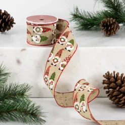 Gnome Burlap Style Wired Craft Christmas Ribbon 2.5" x 10 Yards
