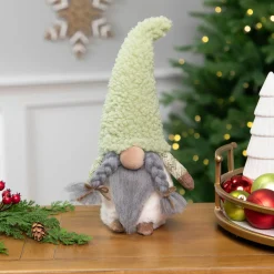 Gnome Girl in Faux Fur Hat Christmas Figure - 12" - Green