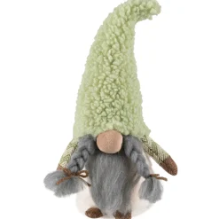 Gnome Girl in Faux Fur Hat Christmas Figure - 12" - Green