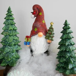 Gnome with Cardinal Holding Christmas Tree Decoration - 9"