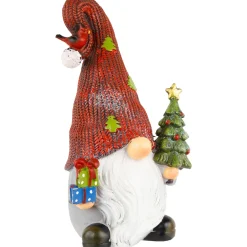 Gnome with Cardinal Holding Christmas Tree Decoration - 9
