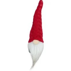 Gnome with Knitted Hat Christmas Decoration - 8" - Gray and Red