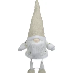Gnome with Stars and Faux Fur Sweater Christmas Decoration - 17" - White and Cream