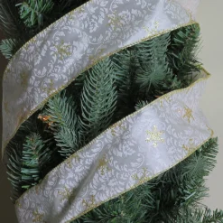 Gold and White Snowflake Printed Christmas Wired Craft Ribbon 2.5" x 10 Yards