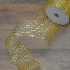 Gold Glitter Striped Christmas Wired Craft Ribbon 2.5" x 10 Yards