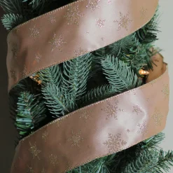 Gold Snowflakes Christmas Wired Craft Ribbon 2.5