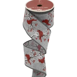 Gray and Red Cardinal Wired Craft Christmas Ribbon 2.5