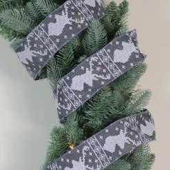 Gray and White Nordic Reindeer Christmas Wired Craft Ribbon 2.5" x 16 Yards