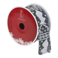 Gray and White Nordic Reindeer Christmas Wired Craft Ribbon 2.5