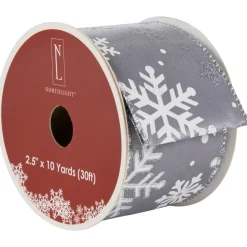 Gray and White Shimmering Snowflakes Wired Craft Christmas Ribbon 2.5" x 10 Yards
