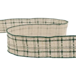 Green and Beige Plaid Wired Craft Christmas Ribbon 2.5