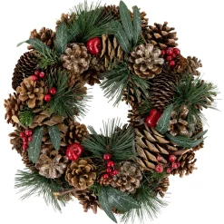Green Mixed Foliage and Apple Artificial Christmas Wreath, 13.75-Inch, Unlit