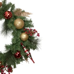 Green Mixed Foliage and Ornaments Artificial Christmas Wreath - 30