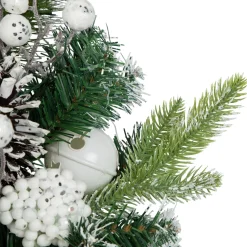 Green Pine Frosted Artificial Christmas Wreath with Laced Ornaments, 24-Inch, Unlit