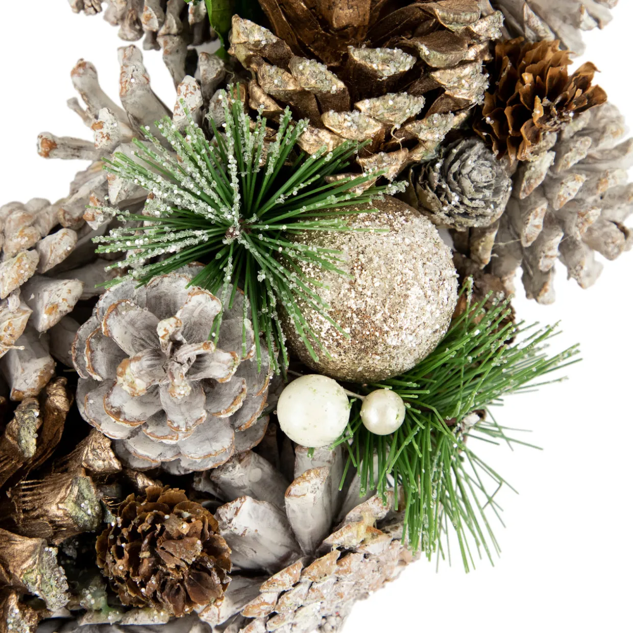 Green Pine Needle and Pinecone Artificial Christmas Wreath, 13.5-Inch, Unlit