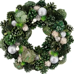Green Pinecone and Foliage Artificial Christmas Wreath, 14-Inch, Unlit