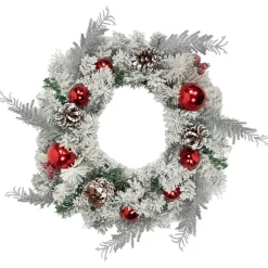 Heavily Flocked Pine with Ornaments Artificial Christmas Wreath - 24" - Unlit